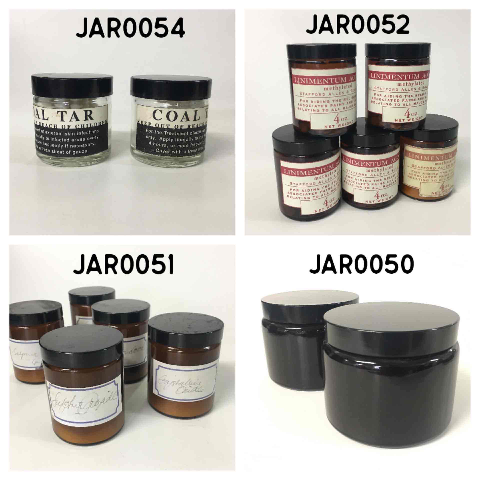 JAR, Medicine - Large, JAR0051 - Handwritten Label, JAR0052 - Linimentum Label, JAR0054 - Coal Tar Label